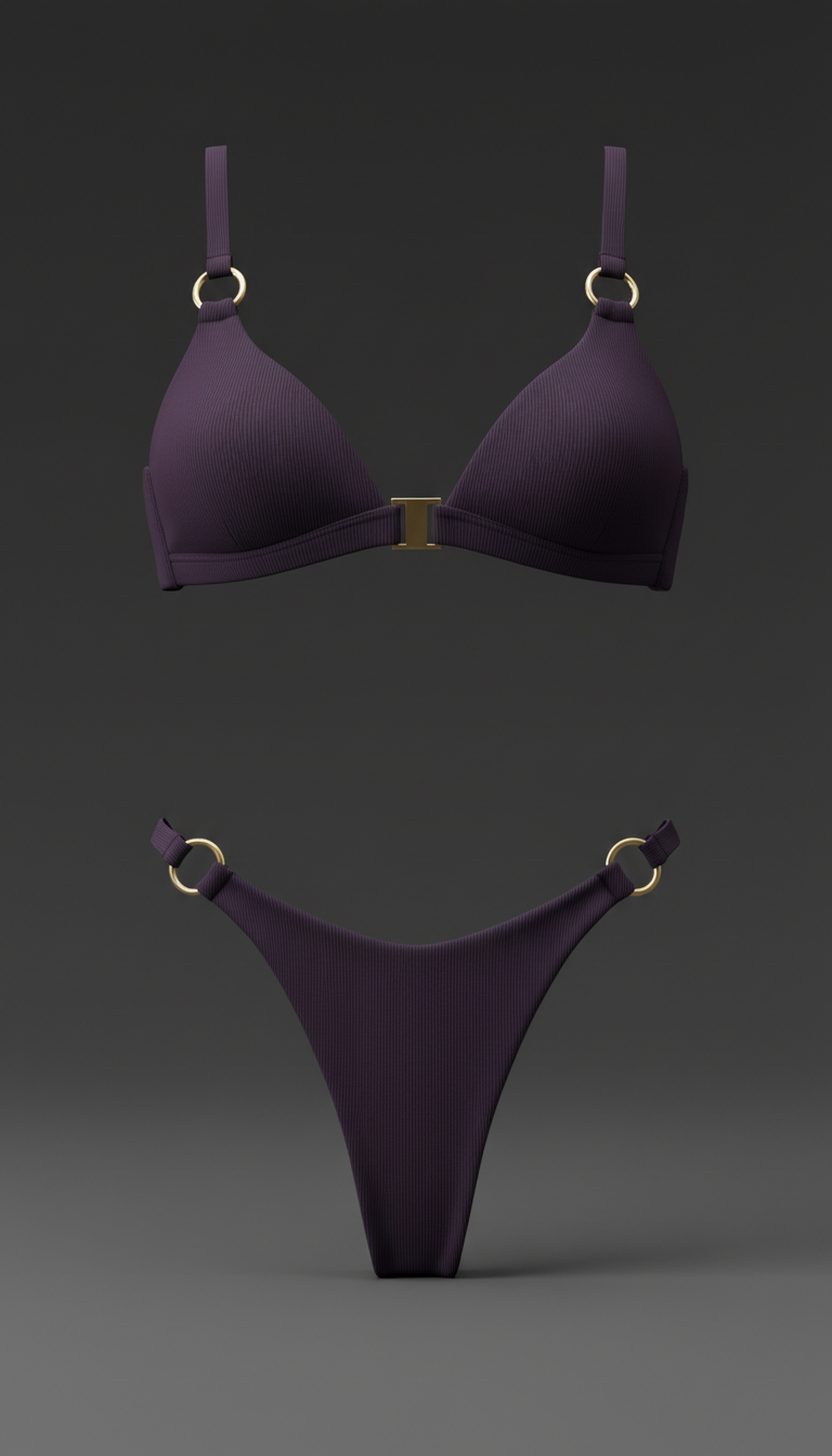 Midnight Plum High-Leg Bikini Gold Hardware